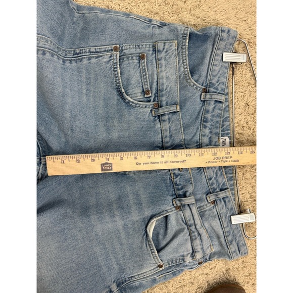 Zara Double Waist Wide Leg Distressed Jeans Light wash Denim Streetwear Size 12 - Picture 10 of 13